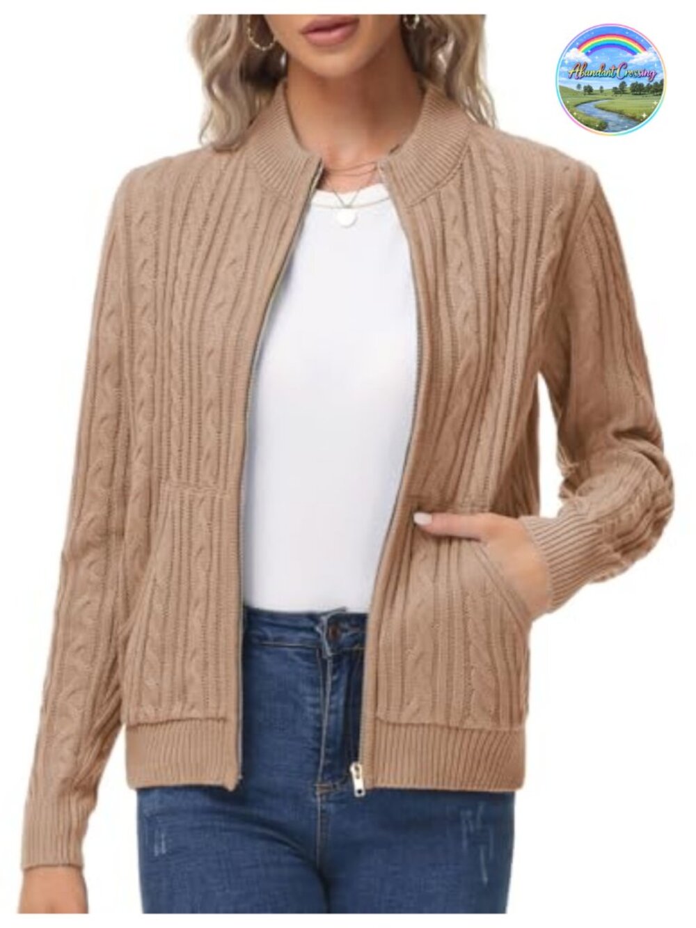 Cable Knit Zip Up Cardigan with Pockets Women Chenille Sweater Coat